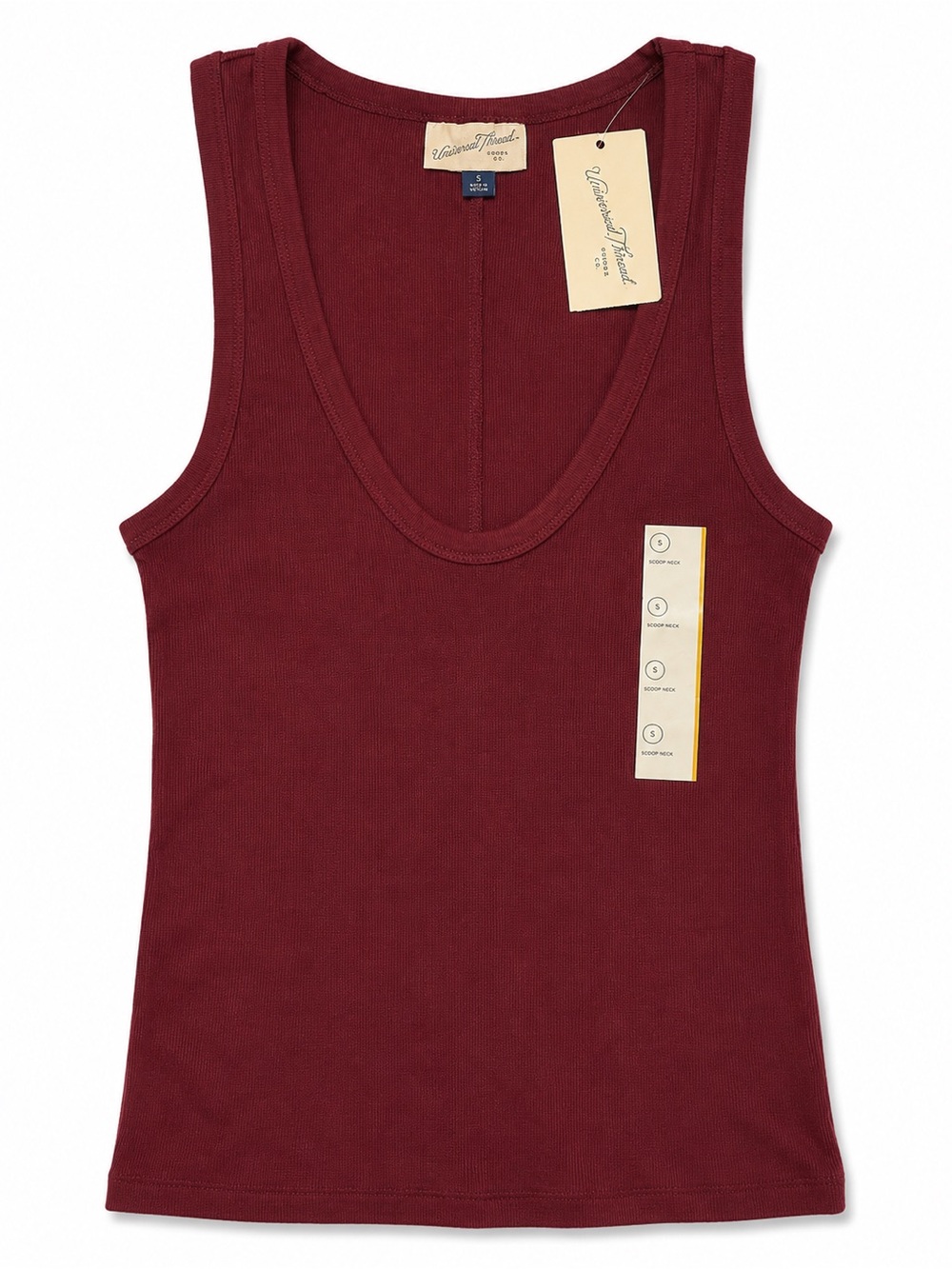 Universal Thread Women's Ribbed Scoop Tank Top - Burgundy